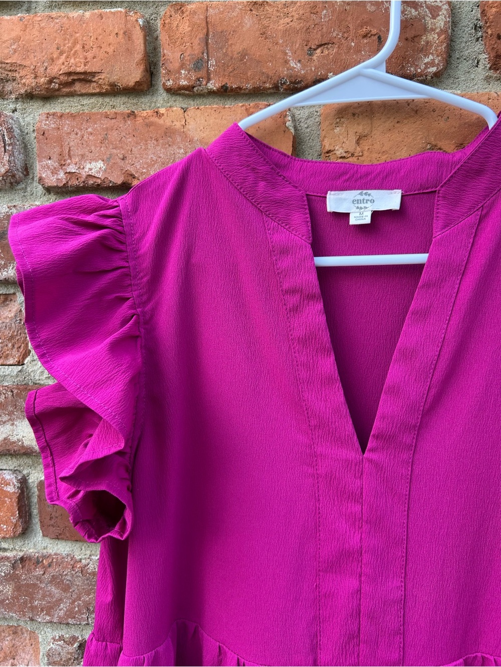 entro Colorful Purple Ruffle Sleeve Tiered Dress M Lined - Picture 4 of 7
